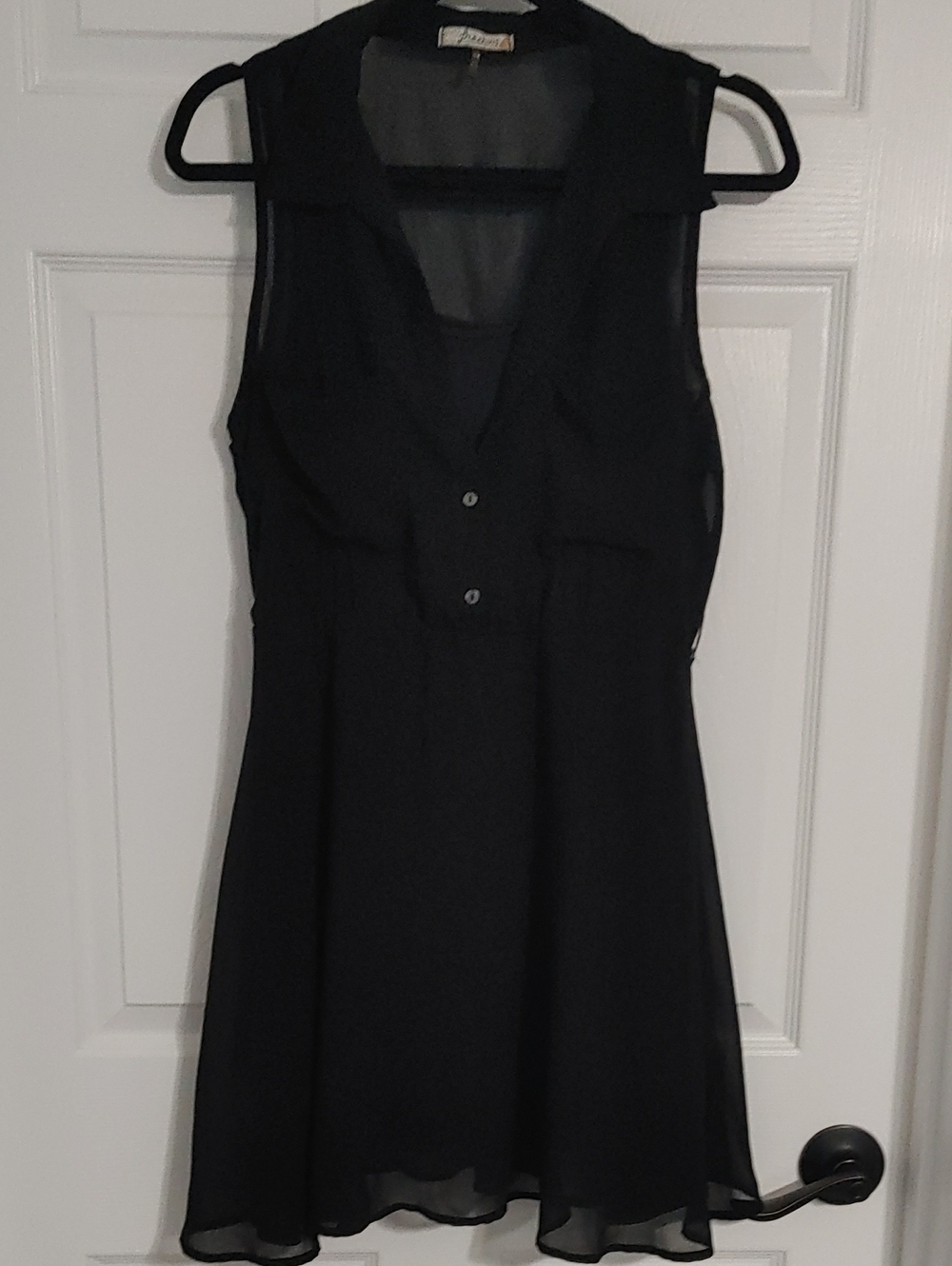 freebird Black Sleeveless Chiffon Fit & Flare Mini Dress Belt Missing